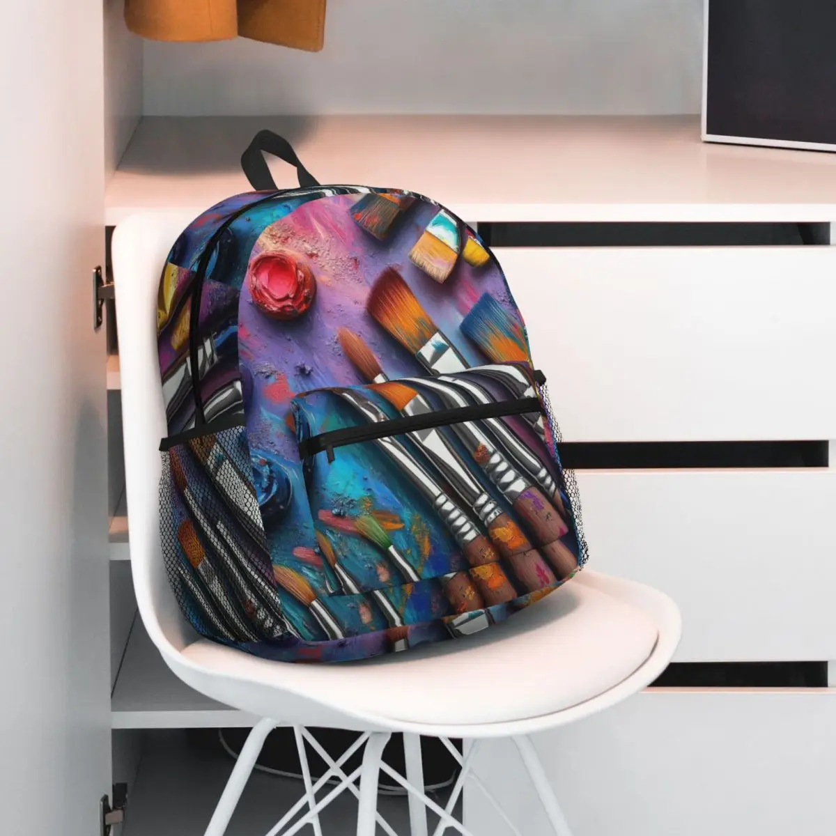 

Splatter Paint Brush Colorful Brush Strokes Design Backpack Student BookBag School Bag Computer Shoulder Bags for Men Women