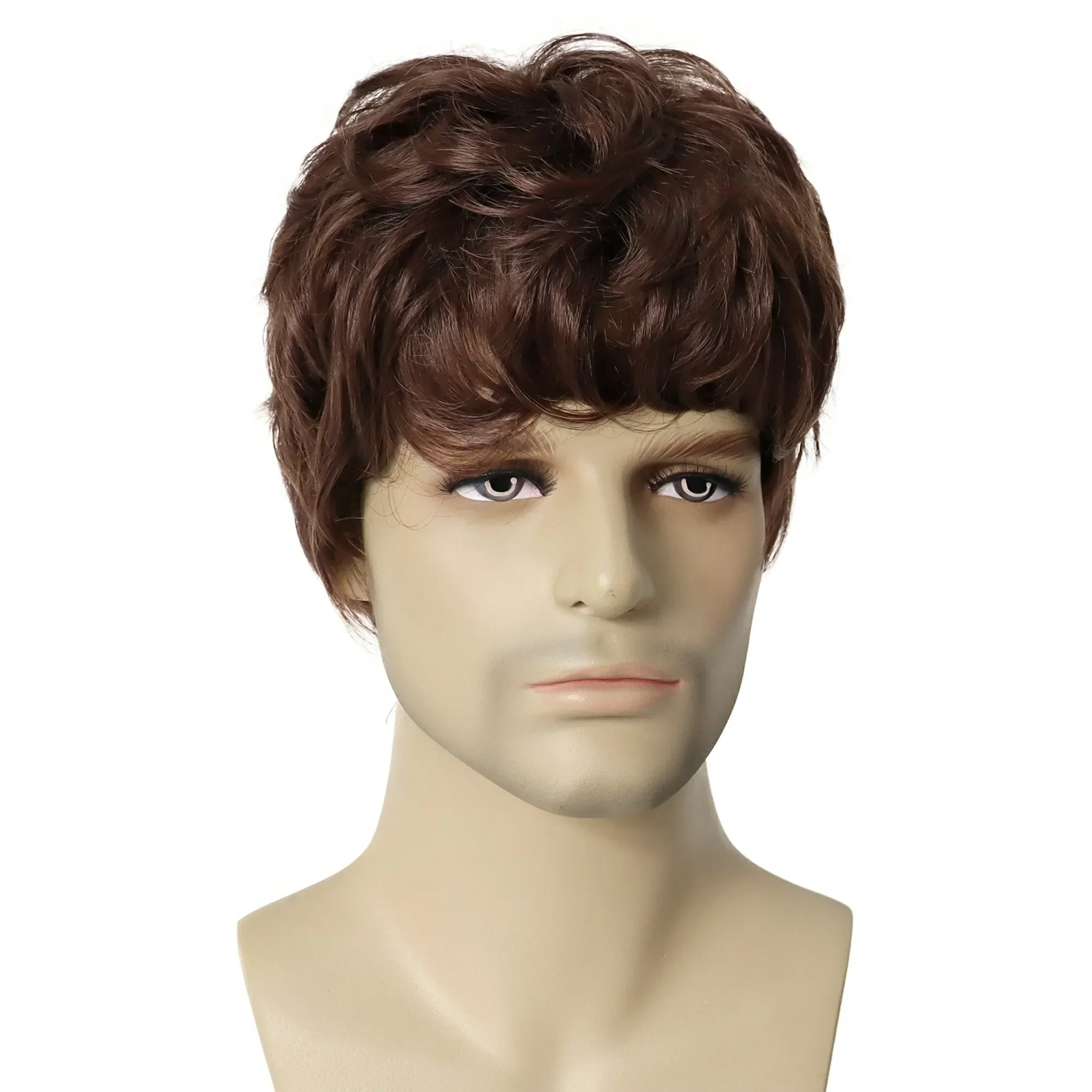 GNIMEGIL Synthetic Wigs for Men Short Brown Wig Curly Hair for Man Guy Natural Wig Curly Korean Hairstyles Brunette Boy Wigs