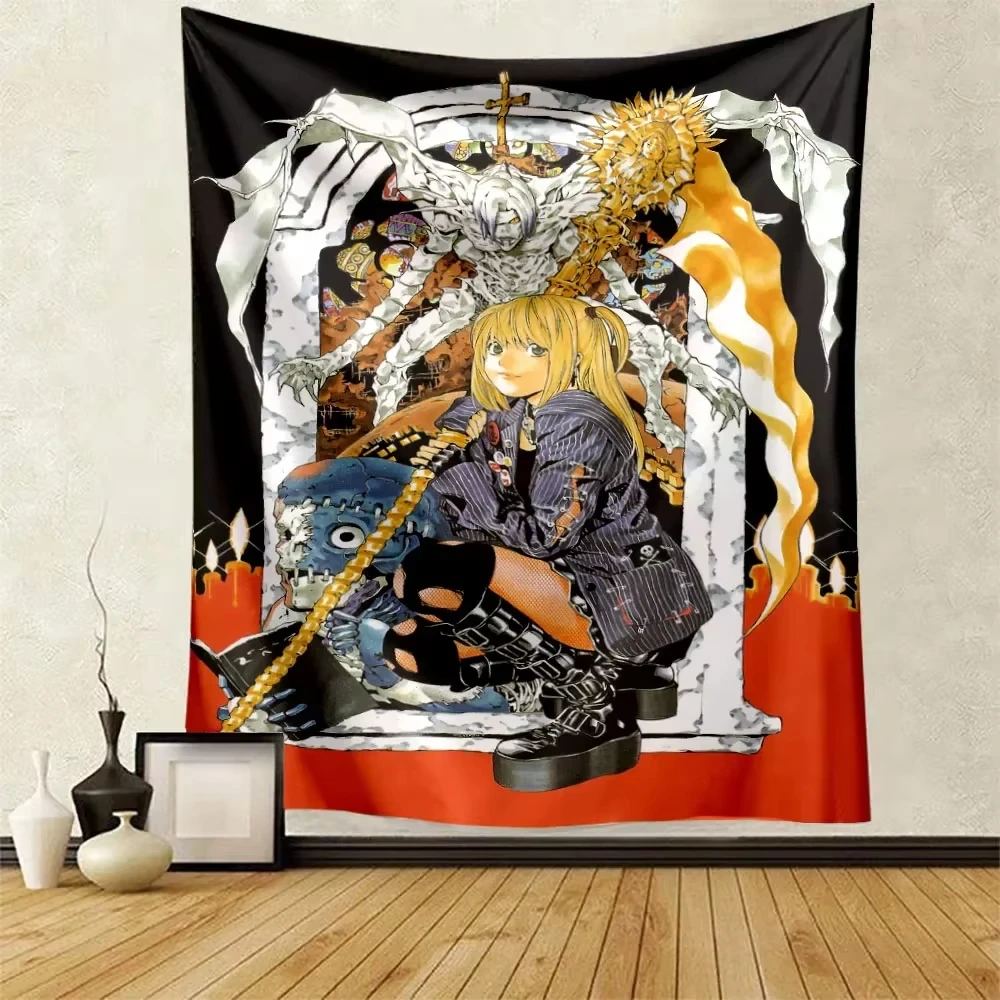 Dark Gothic Anime Wall Hanging, Polyester Fabric Featuring Manga Characters, Anime-Style Decor for Dorm Rooms and Bedrooms