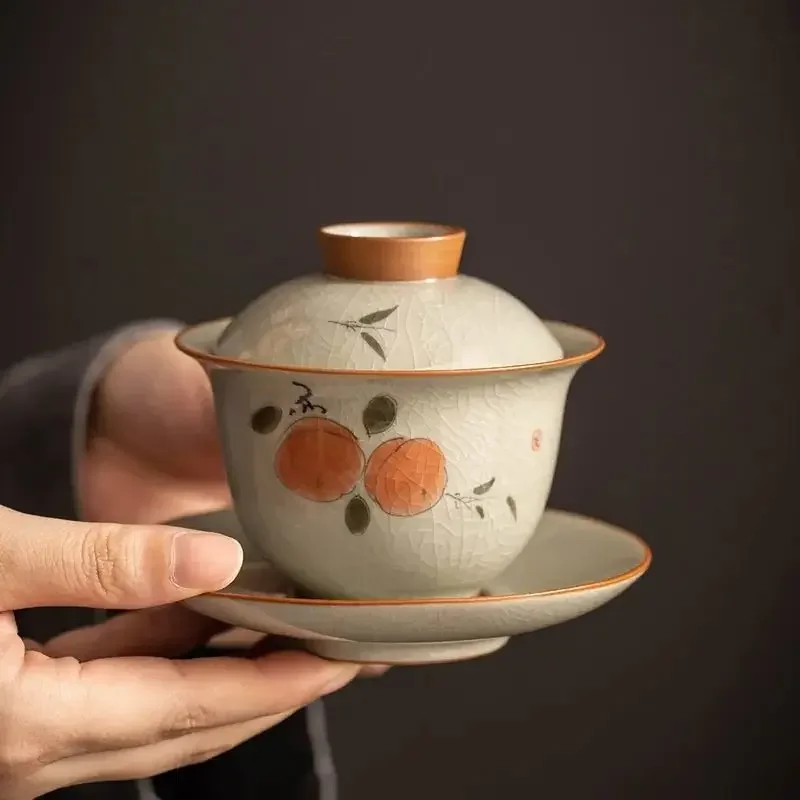 

140ml hand-painted Ge kiln open piece Gaiwan teacup Single tea bowl non-hot teacup tea bowl tea set