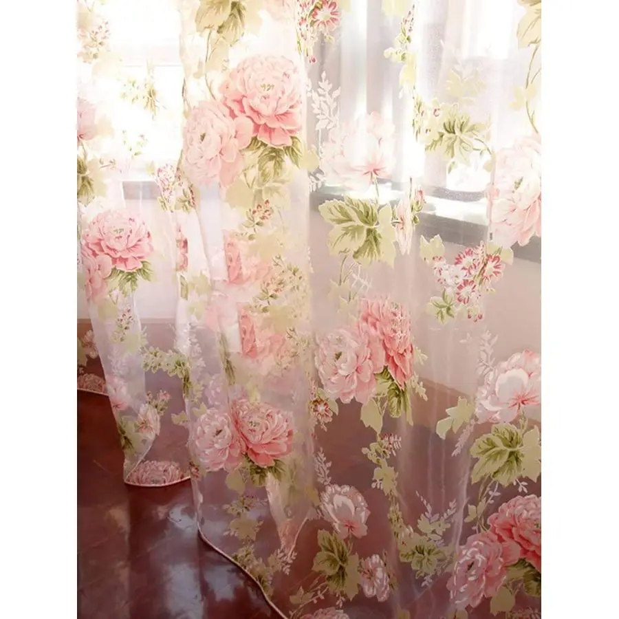 

Pocket Sheer Curtain, Elegant 2 Pieces Total Size 120 Inch Wide 60 Inch Each Panel, Natural Light Flow, Pink Flower 95in L