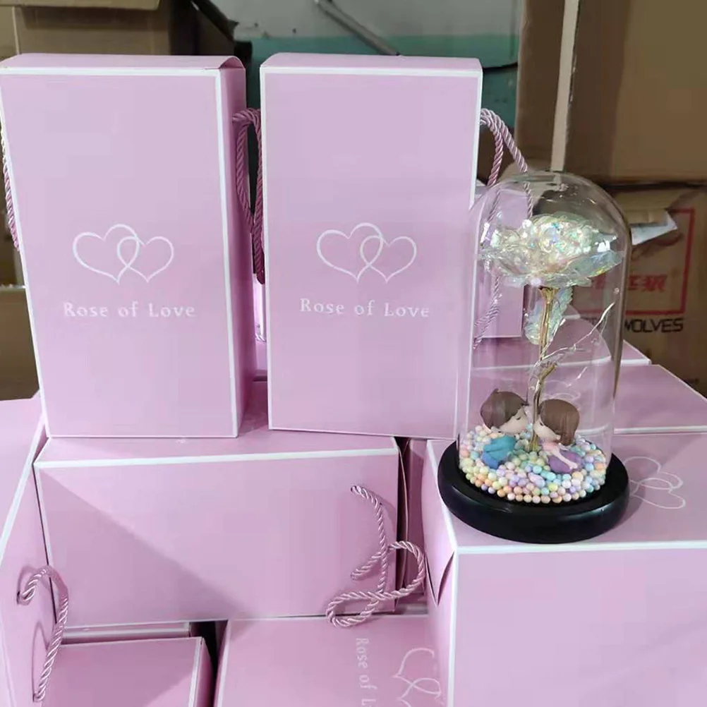 

LED Rose Flower Glass Cover Lamp Lovers Kiss Light Valentine's Day Gift Desktop Decor High Brightness Energy Efficient