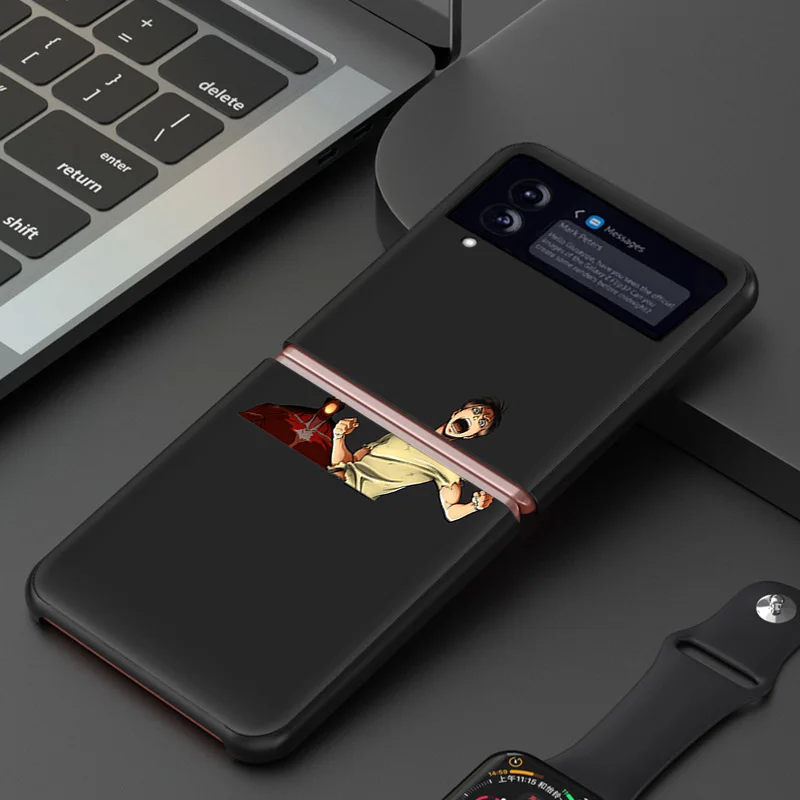 Etui na telefon Samsung Z Flip 6 5 4 3 Galaxy ZFlip6 5G Flip5 Flip4 Attack on Titan Black Hard Camera Protective Cove