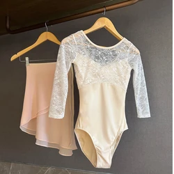 Long sleeves splice lace ballet leotard for women yoga clothes dance jumpsuit girl practice dancewear adult ballet dance leotard