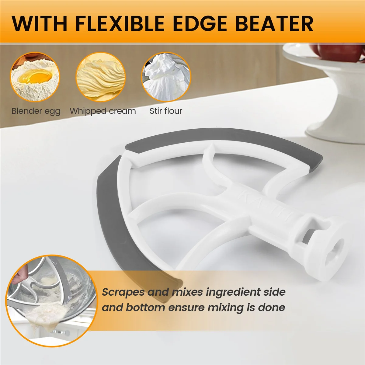Batidor de borde flexible para batidora de pie inclinable de ayuda de cocina, accesorios para batidora de 4,5-5 cuartos con raspador de cuenco de bordes flexibles