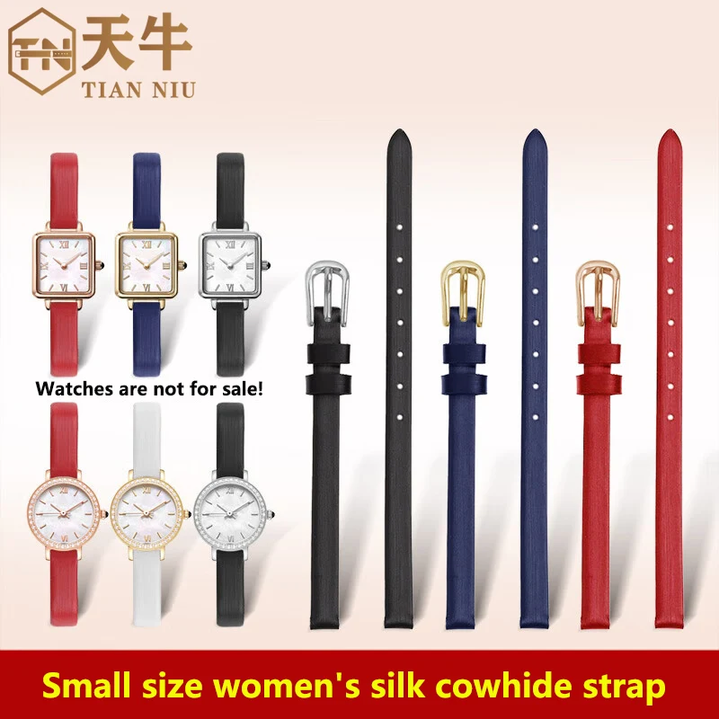 

6mm 8mm 10mm 12mm black blue red Small Size Women Silk Lea-ther Strap for Rosemont Wrist strap LR2230 Universal Silk watchband