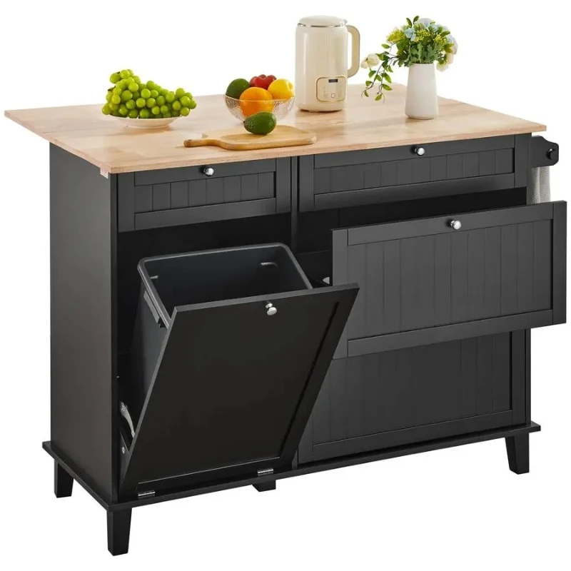 Breakfast Bar with Trash Cabinet Tilt Out 10 Gallon Storage, Farmhouse Dining Living Room Table