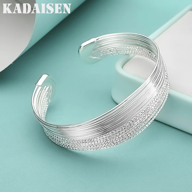 925 Sterling Silver Smooth Star Flash Multi-Line Open Bangles For Women Bracelets Wedding Engagement Party Fashion Charm Jewelry