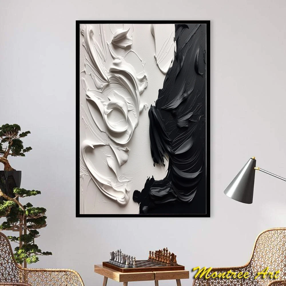 Hand Painted Oil Painting Large Black White Abstract Texture Painting Black and White Texture Wall Art Black Acrylic Painting