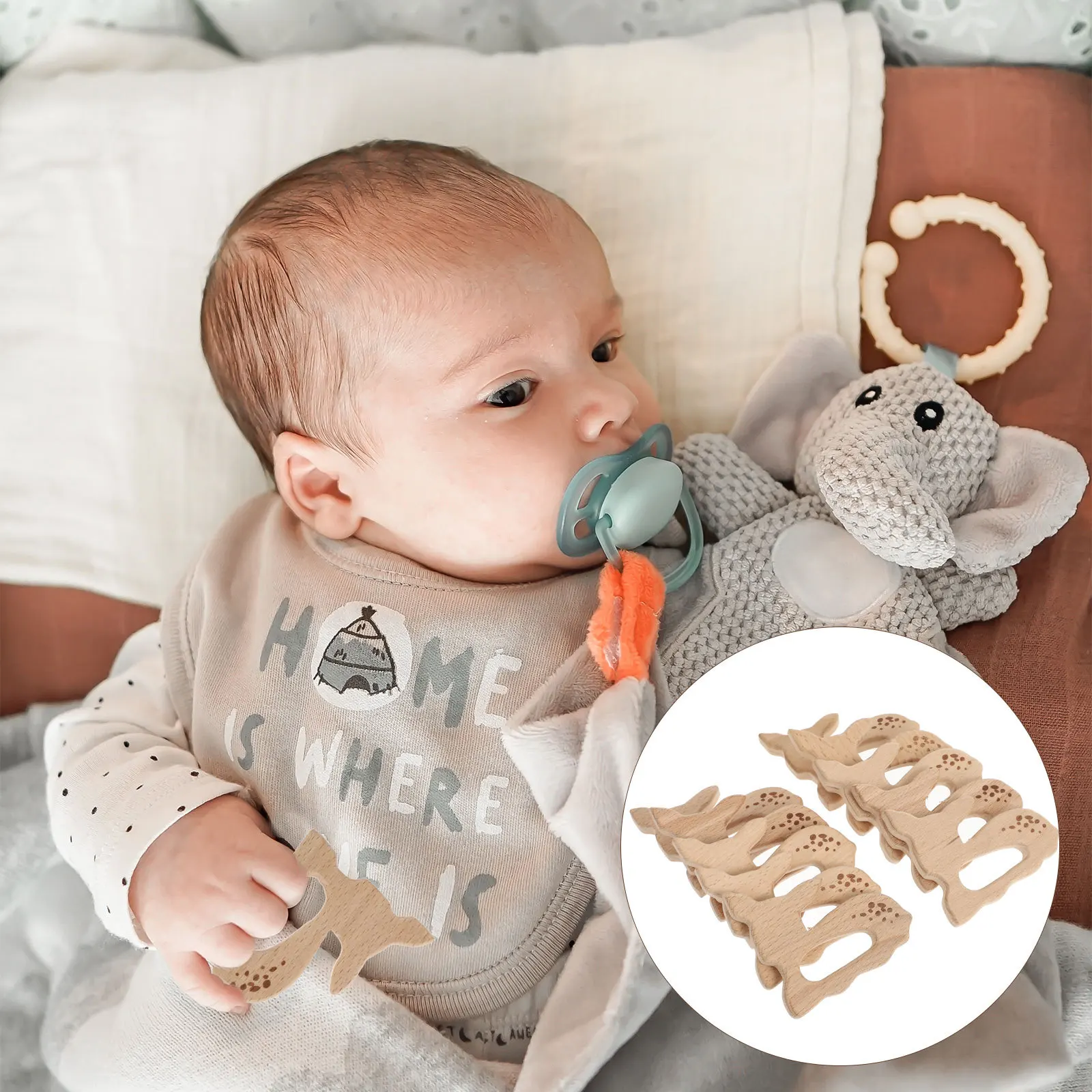 10 pezzi in legno per la dentizione del bambino, ciondolo molare, modello cartone animato, accessori fai da te in faggio, sicuro, liscio, durevole, sviluppo visivo