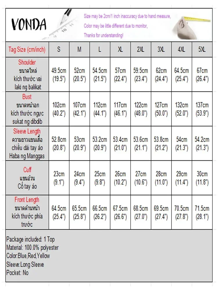 Hauts élégants VONDA femmes mode Blouse 2025 automne à manches longues tricoté couleur Patchwork Blusas col en v chemises décontractées grande taille