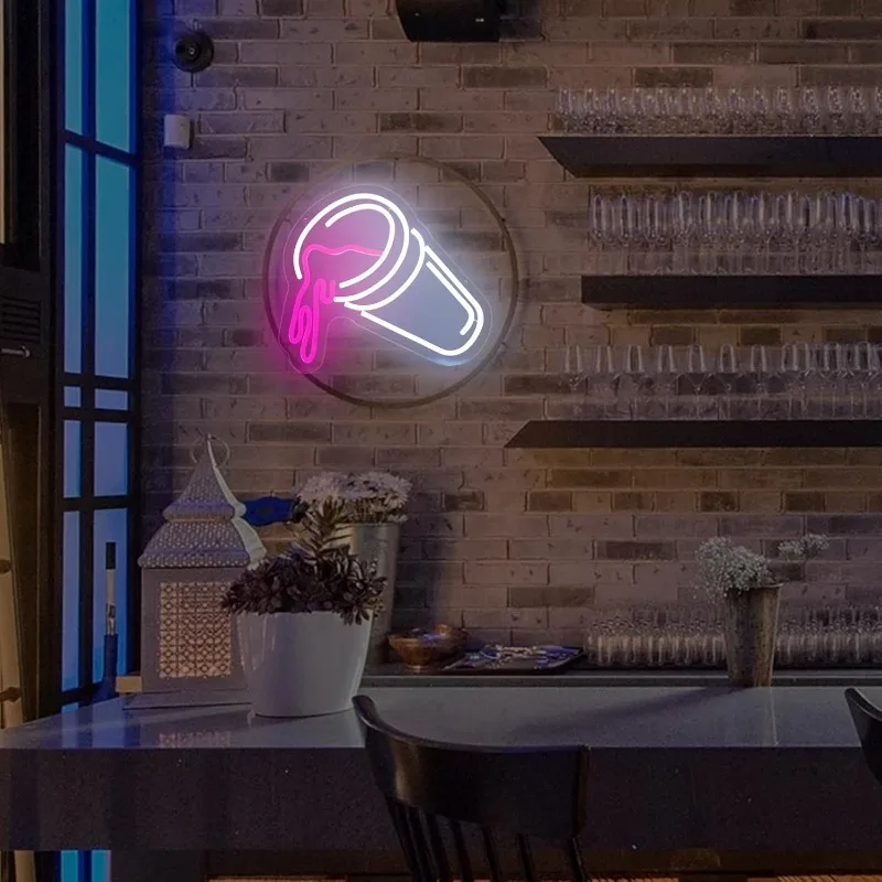 Double Cups Neon Sign for Wall Decor, Dimmable Pink Neon LED Lights Signs for Bar,Bedroom Pub Bar Accessories,Birthday Gifts