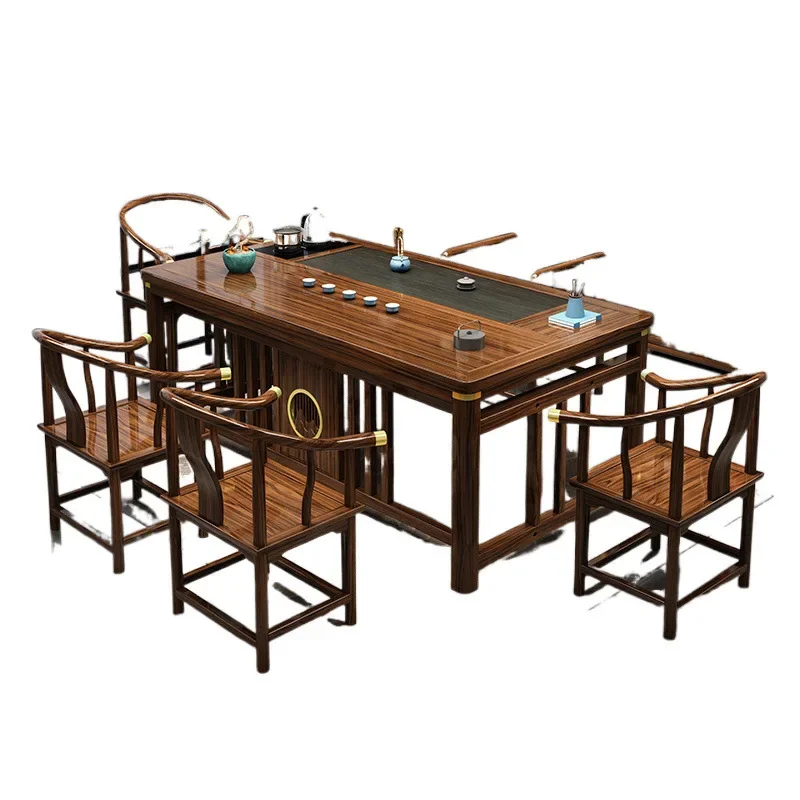 

New Chinese balcony tea table and chair combination, solid wood tea, small apartment, tea table