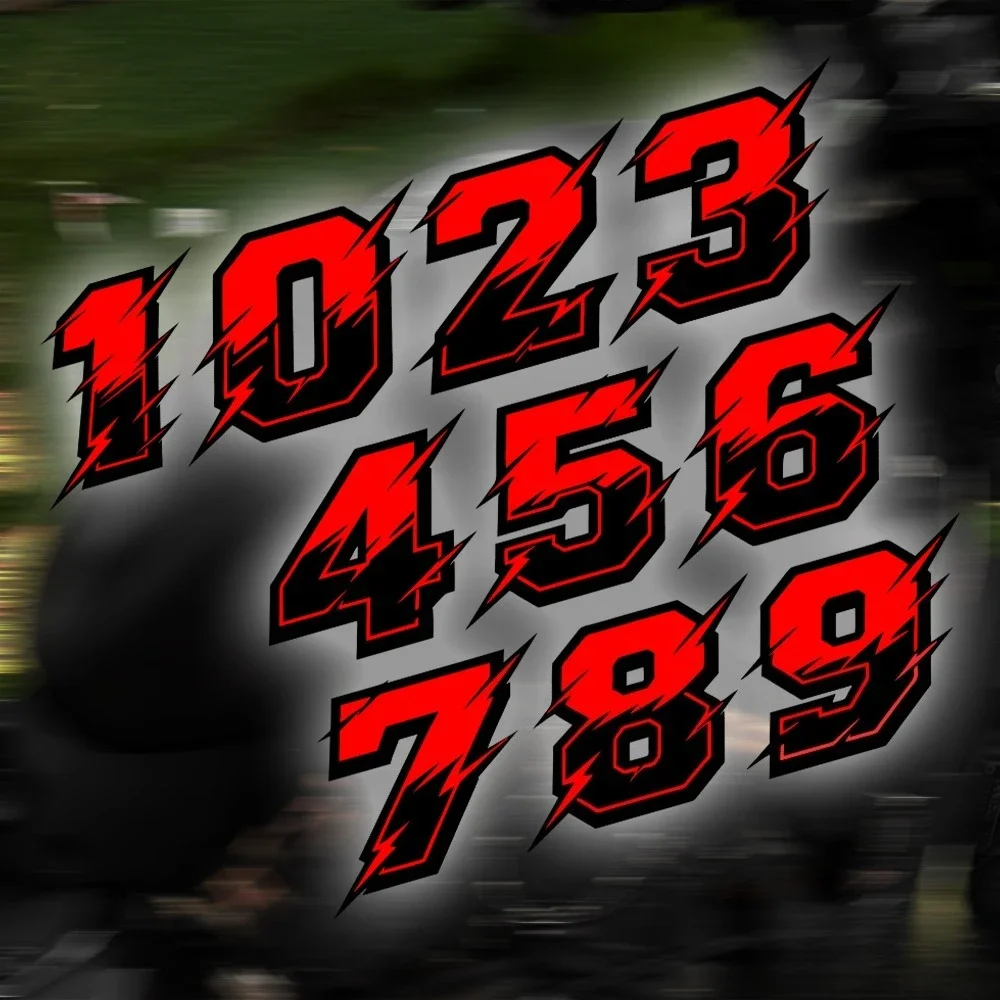 2Pcs/Set Red Black Lightning Number 0-9 Waterproof Racing Vinyl Stickers 2 Sizes For Car Motorcycle