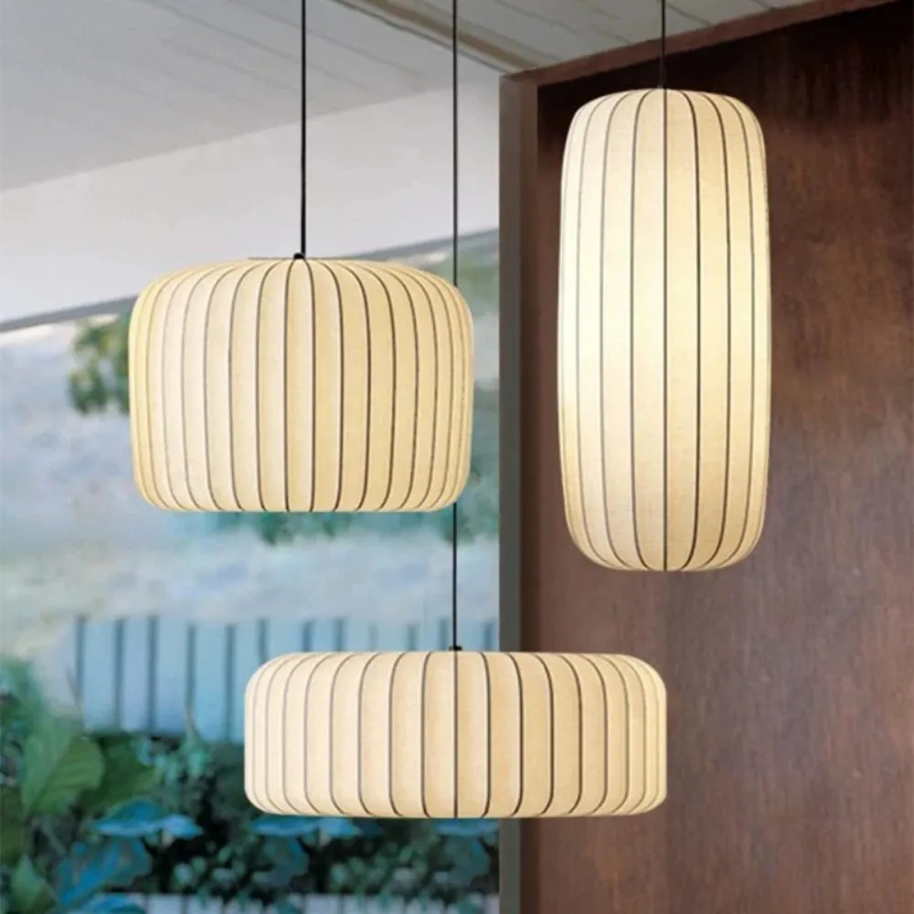 Lustre en soie Wabi Sabi japonais moderne E27 suspension nordique décor à la maison pour salon salle à manger chambre B & B Loft sans ampoule