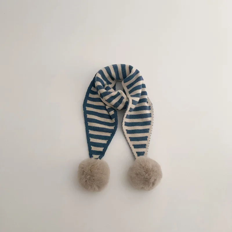 New Arrivals 2023 Striped Fur Balls Children Scarf for Boys Girls Autumn Winter Warm Knitted Collar Baby Kids Scarves 2-8Y