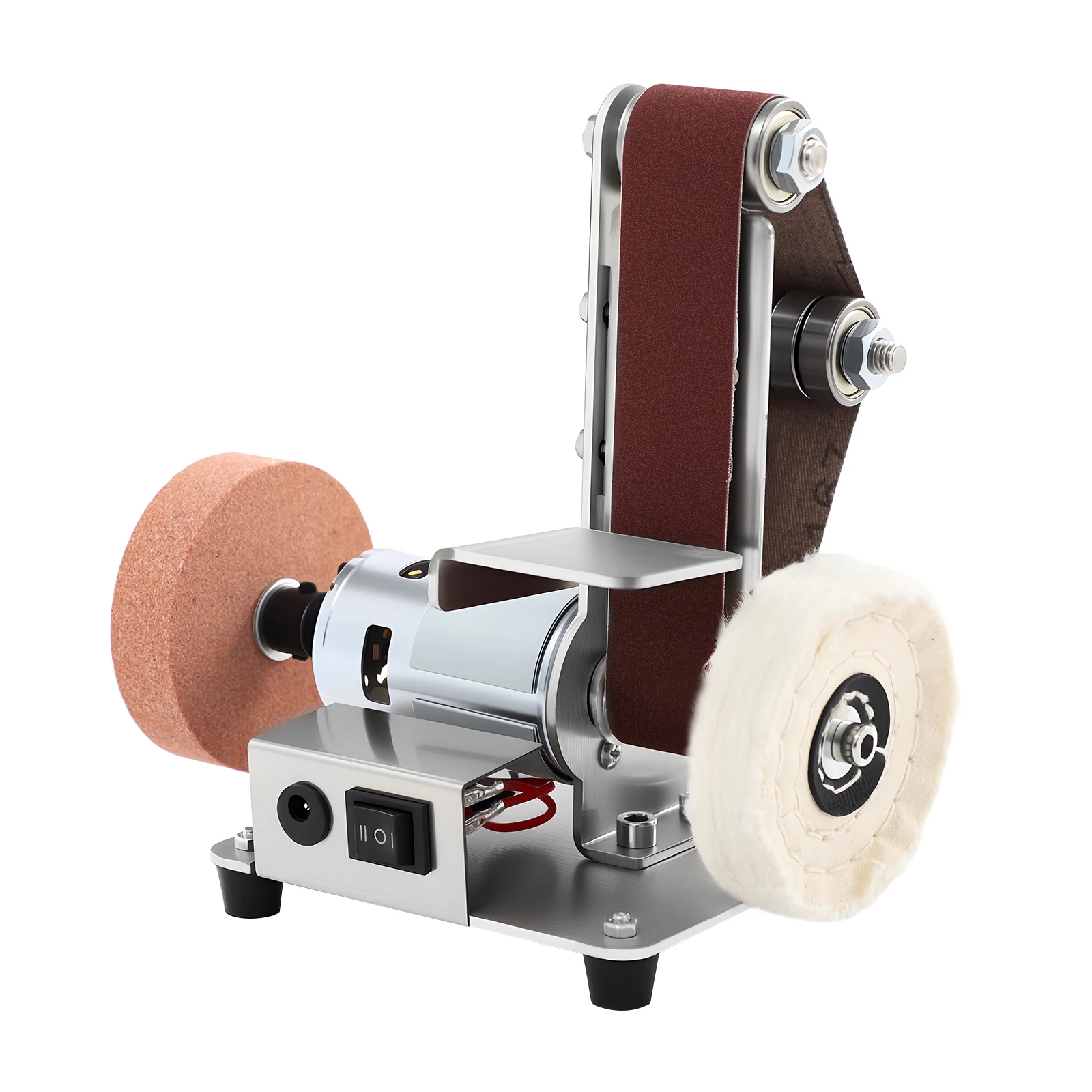 Mini Lijadora de Banda, Amoladora Eléctrica de Banco, Pulidora de 7 Velocidades, Máquina de Lijar Ajustable, Pulidora de Banco para Madera, Metal, Joyería, Bricolaje