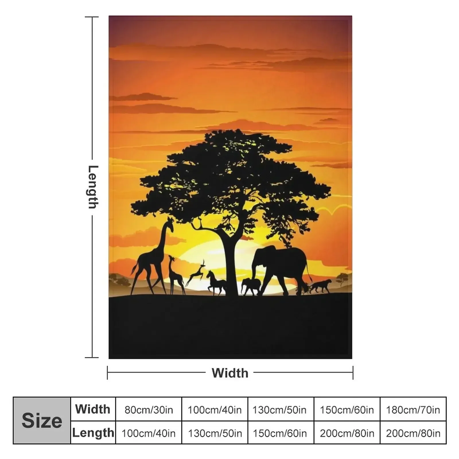 Wild Animals on African Savanna Sunset Throw Blanket Baby Winter beds Custom Blankets