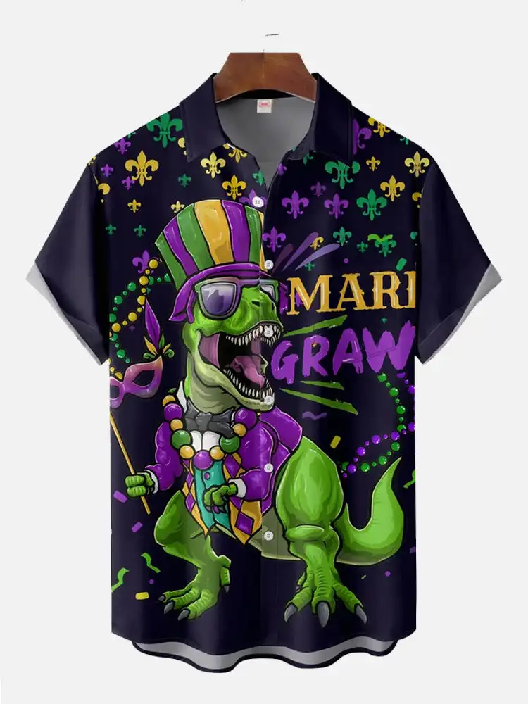 2025 Fashion Mardi Gras Carnival 3D Printing Men\'s Shirts Short Sleeve Shirts For Men Clothes Casual Shirt Vacation Blouses Tops