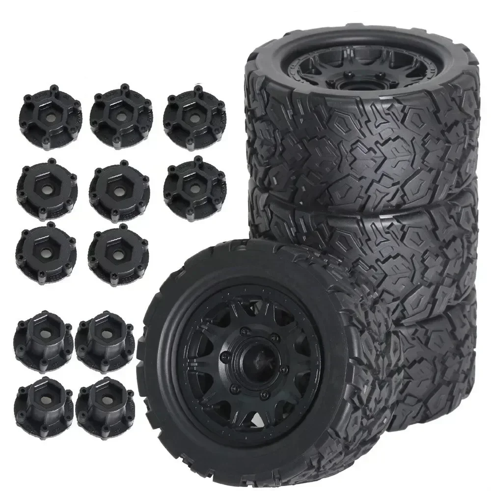 4pcs 1:10 RC Universal Tyres For Tamiya HPI Kyosho Arrma 1/10 Trucks Tyres Accessory RC Car 12-14mm Adaptor Plastic Tire Replace