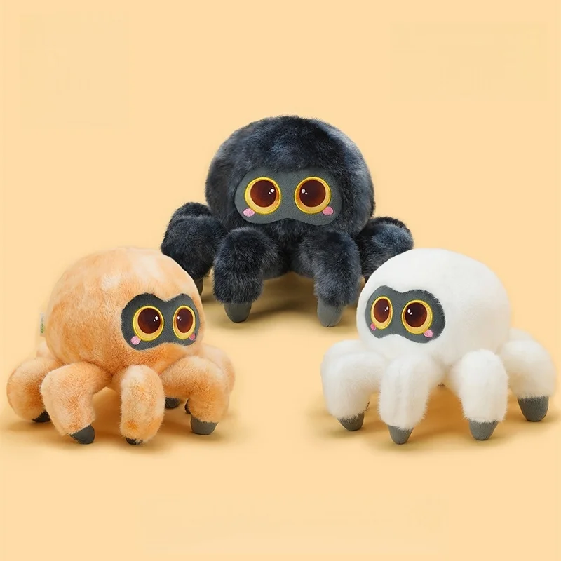 

Cute Big Eyed Spider Troy Plush Toy Soft Stuffed Animal Black Brown White Spider Doll Home Decor Kid Halloween Gift
