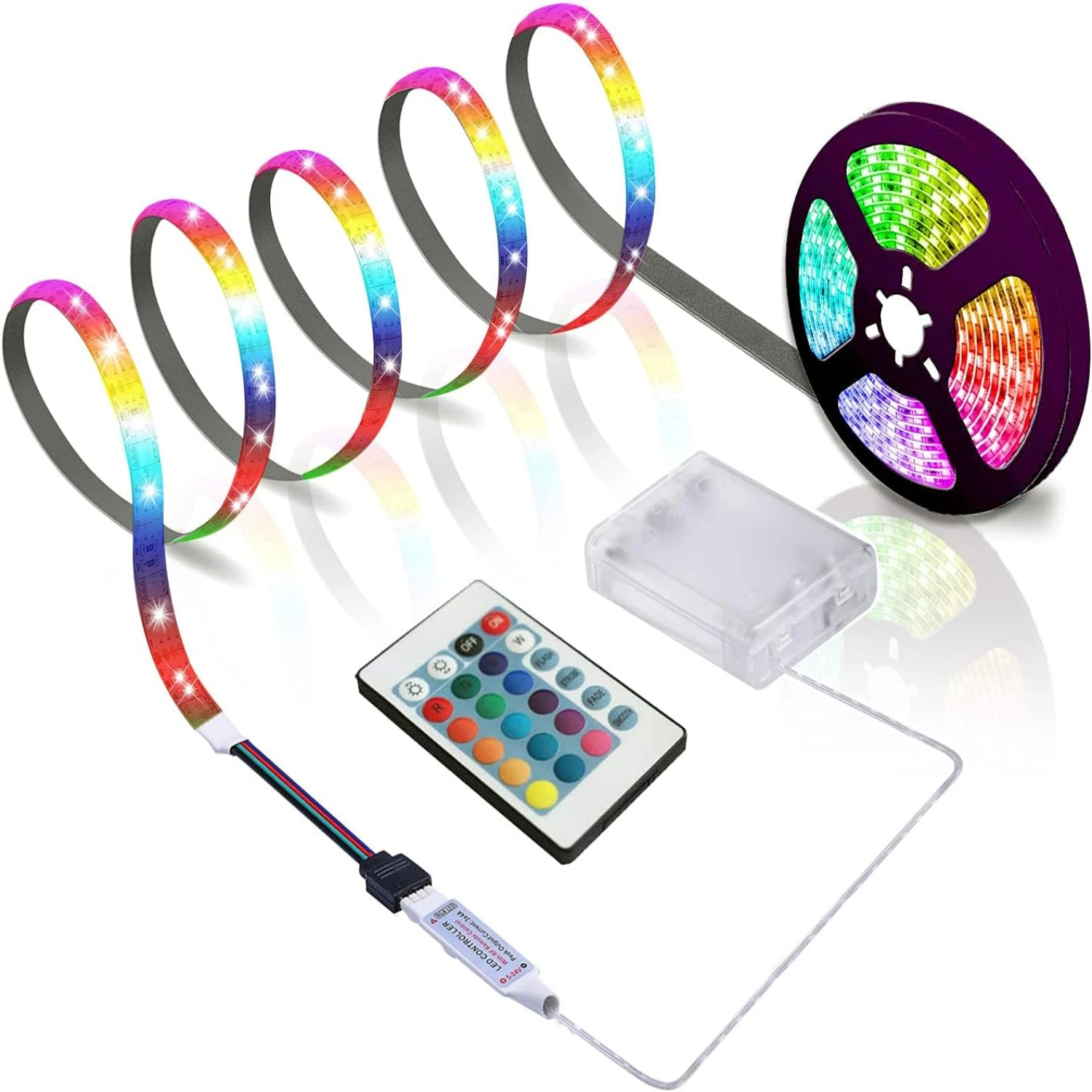 Flexible, Waterproof, and Colorful Battery Powered 2m LED Strip Lights with 24 Keys Remote Control - Eco-Friendly String Lights 