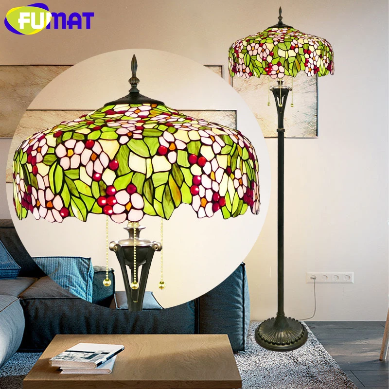 

FUMAT Tiffany style stained glass Nordic retro floor lamp for living room bedroom study lamp Hotel LED decor standing lamp