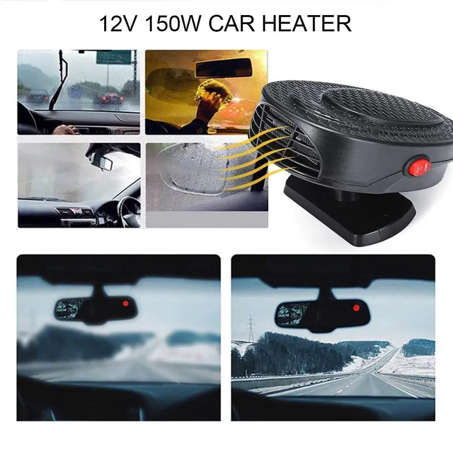 2 في 1 سخان سيارة ومروحة تبريد 150 وات 12 فولت مزيل الصقيع التلقائي وديميستر للوحة القيادة الزجاج الأمامي