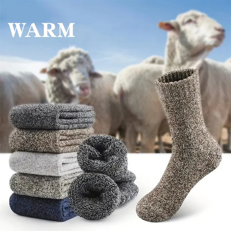 3 Pairs Winter Warm Thick Towel bottom Man Socks Wool Male Socks Slipper Socks Merino Wool Socks Against Cold Snow Socks 39-44