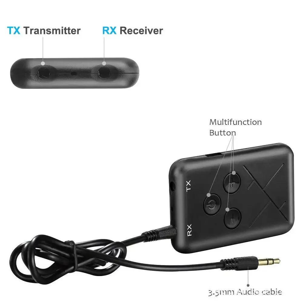 Bluetooth-compatible 5.0 Audio Receiver Transmitter 2-in-1 Stereo Wireless Auxiliary Audio Receiver 3.5mm Jack RCA Adapter