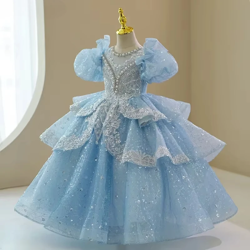 

Baby Girl Princess Dress Sequin Party Dresses for Children Puff Sleeves Clothing Classy Flower Weddings Girls Costumes