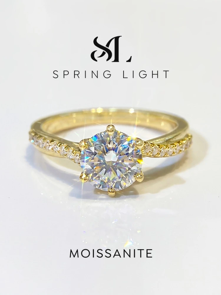 Luxury 1ct D Color Twisted Arm Classic 6 Prong Shiny Moissanite Diamond Rings for Women 925 Sterling Silver Jewelry