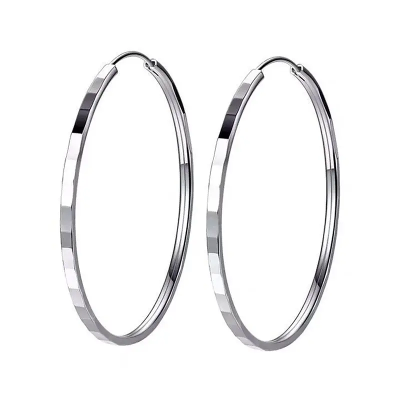 Neue Mode Klassiker Einfache Große Runde Creolen für Frauen Edelstahl Kreis Mädchen Glänzende Zarte Party Frauen Schmuck – Detail 1