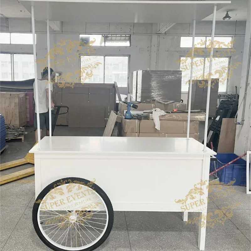 Wholesale Wedding White Metal Candy Display Wedding Champagne Cart MDF Flower Candy Dessert Bar Carts for Wedding Decoration