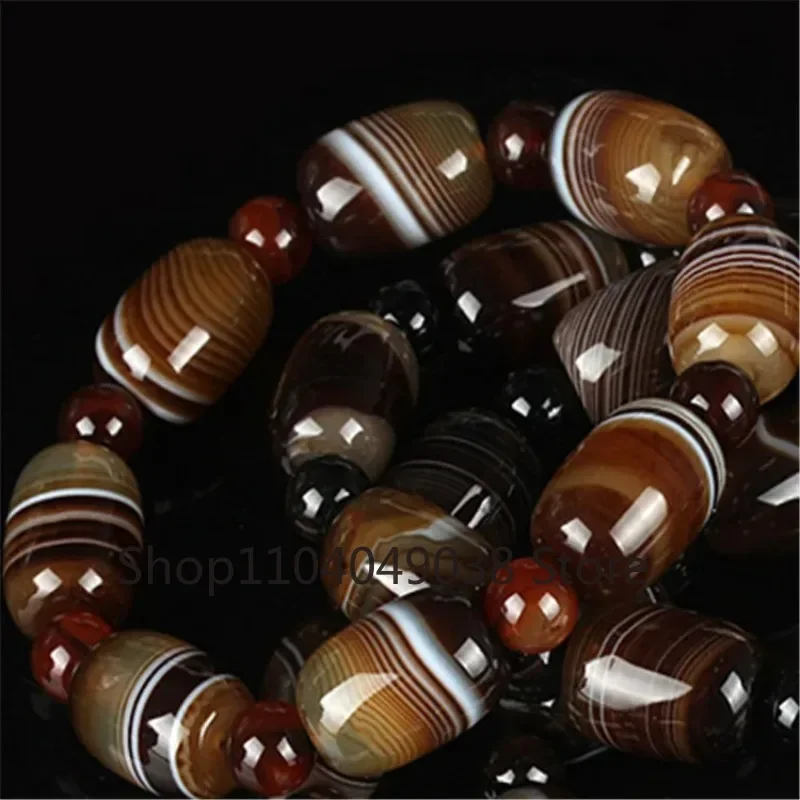 

Natural Brazilian Silk Wrapped Agate Bucket Bead Bracelet Men's and Women's Lutong National Style Bracelet