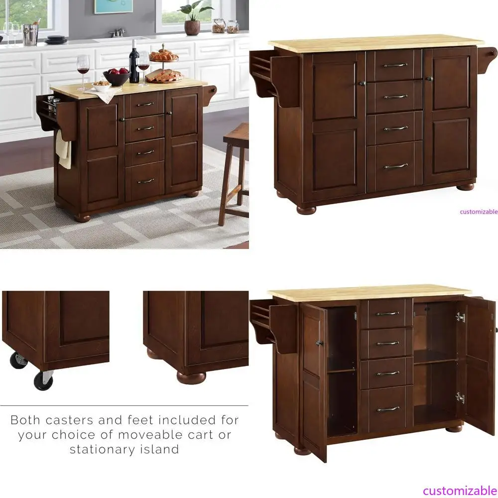 جزيرة مطبخ إليانور ماهوجني مع رف توابل وأدراج تخزين ورفوف من Crosley Furniture