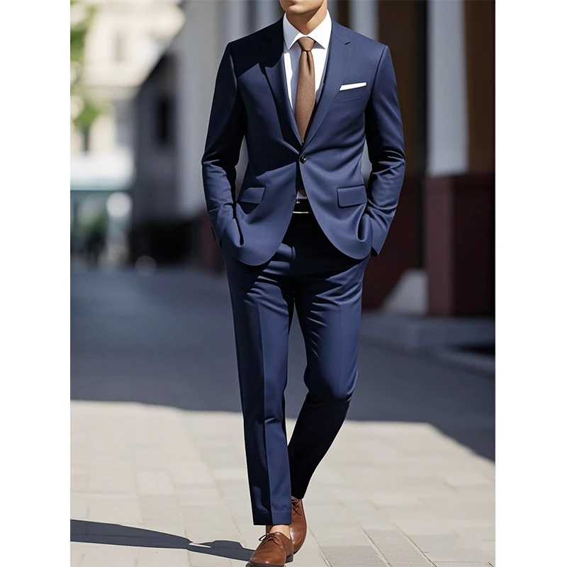 Two-piece Set Suit Men's Elegant Business Casual Suit Classic Lapel Blazer Dress Pants Pockets Formal Wedding Business Occasions