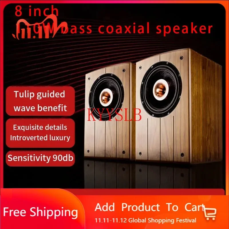 100W 8 Inch Coaxial HiFi Bookshelf Speaker Fever Passive Speaker Home High Power Bass High Fidelity High-end Desktop Speaker