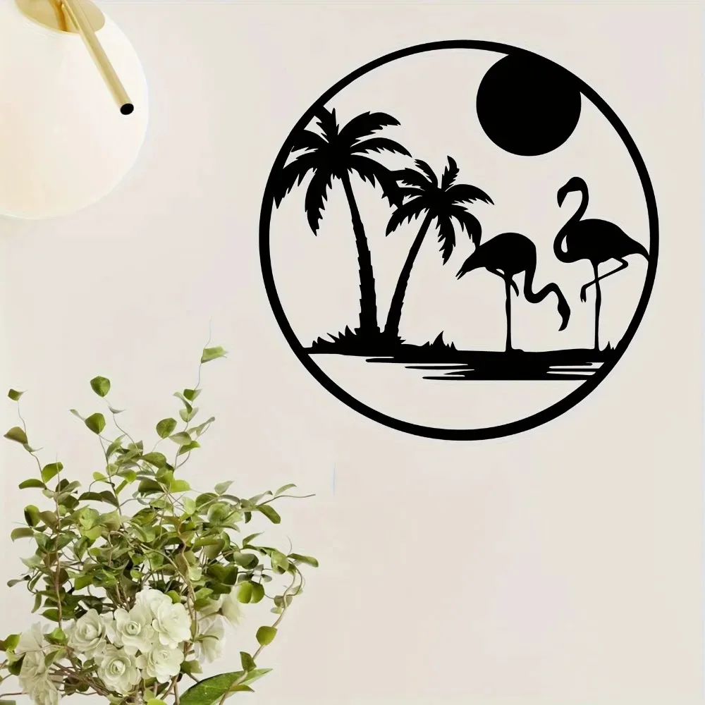 Décoration murale en métal Flamant rose et palmier, art tropical pour jardin extérieur, résistant aux intempéries, cadeau mural pour patio