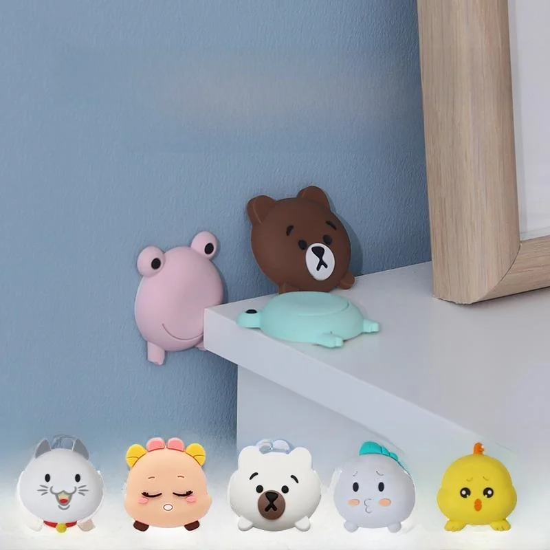 Silicone Anti-Collision Stickers Self-Adhesive Fridge Door Stopper Cartoon Design Kitchen Cabinet Protection Pads Home Safety