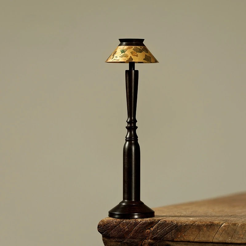 Handmade sandalwood lampshade, small tea lamp, zen retro tea space ornament, creative wabi-sabi wind table lamp, atmosphere lamp