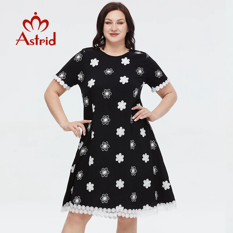 Astrid Women's Summer Dress 2023 Midi A line Lolita Casual Dress Lace Floral Embroidery Design Oversize Cotton Female Dresses