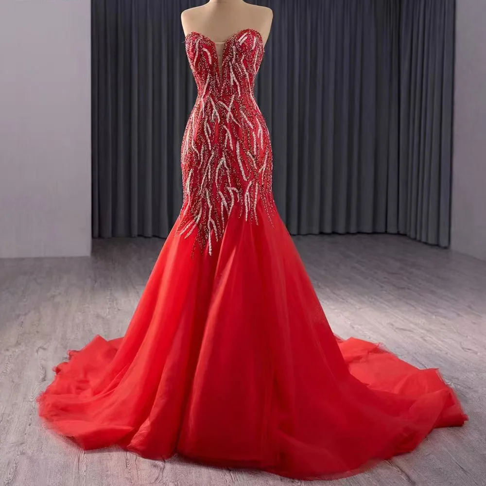 Vestido de noche rojo elegante con forma de corazón, sin mangas, con cordones en la espalda, lentejuelas, personalizable, para ocasiones especiales, 2026