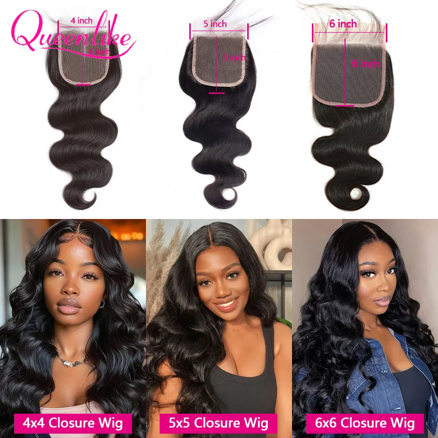 Queenlike 30 34 40 inch Body Wave Bundles 100% Human Hair with 4x4/5x5/6x6 Lace Closure 13x4 Frontal Closure with Thick Bundles