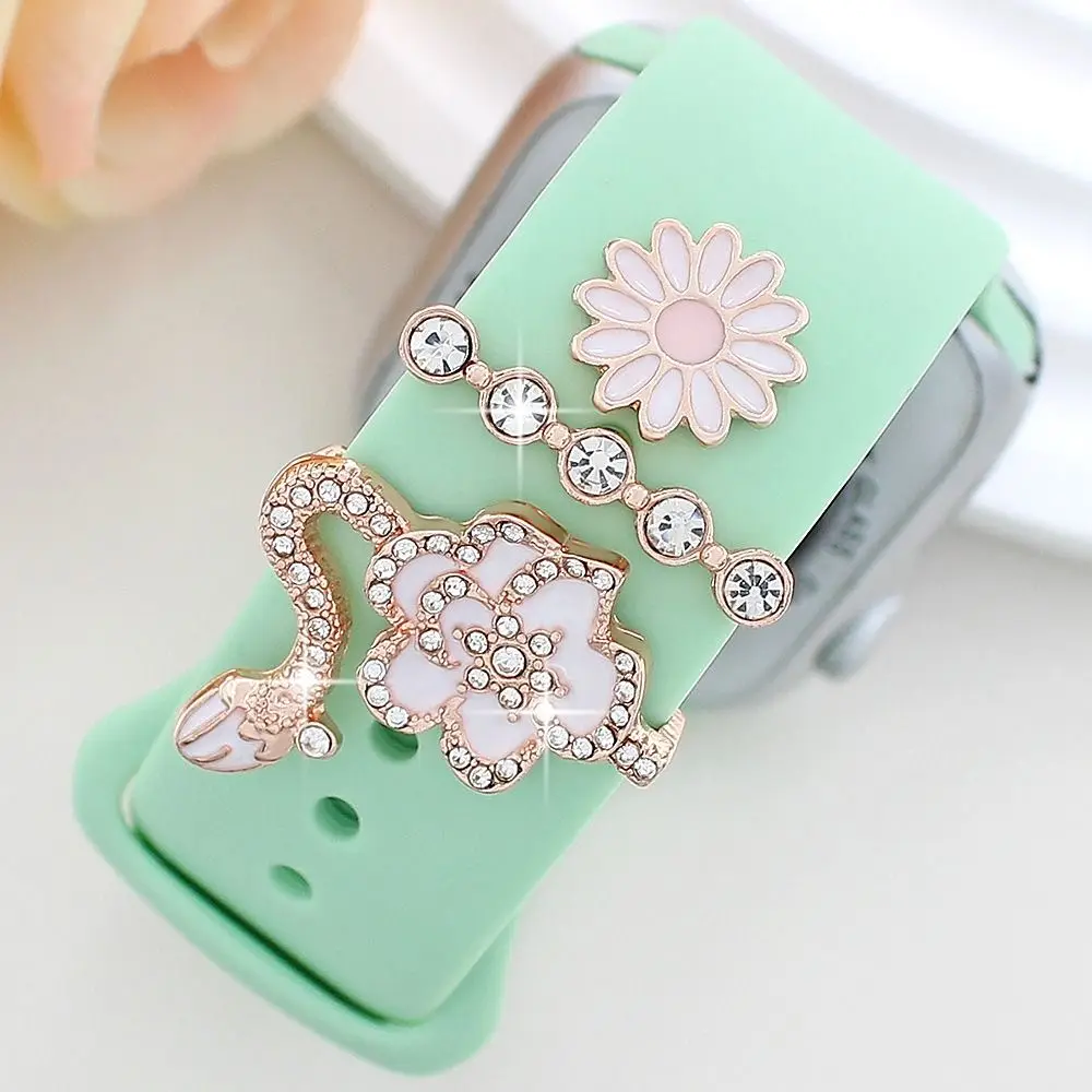 새로운 금속 시계 밴드 장식 팔찌 진주 다이아몬드 장식 반지 브로치 손목 벨트 매력 스트랩 액세서리