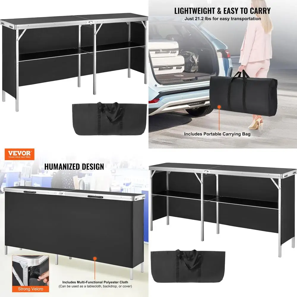 

Portable Folding Bar Table for Tradeshows, Outdoors, and Parties with Carrying Case and Storage Shelf, 77.95 x 15.16 x 34.65