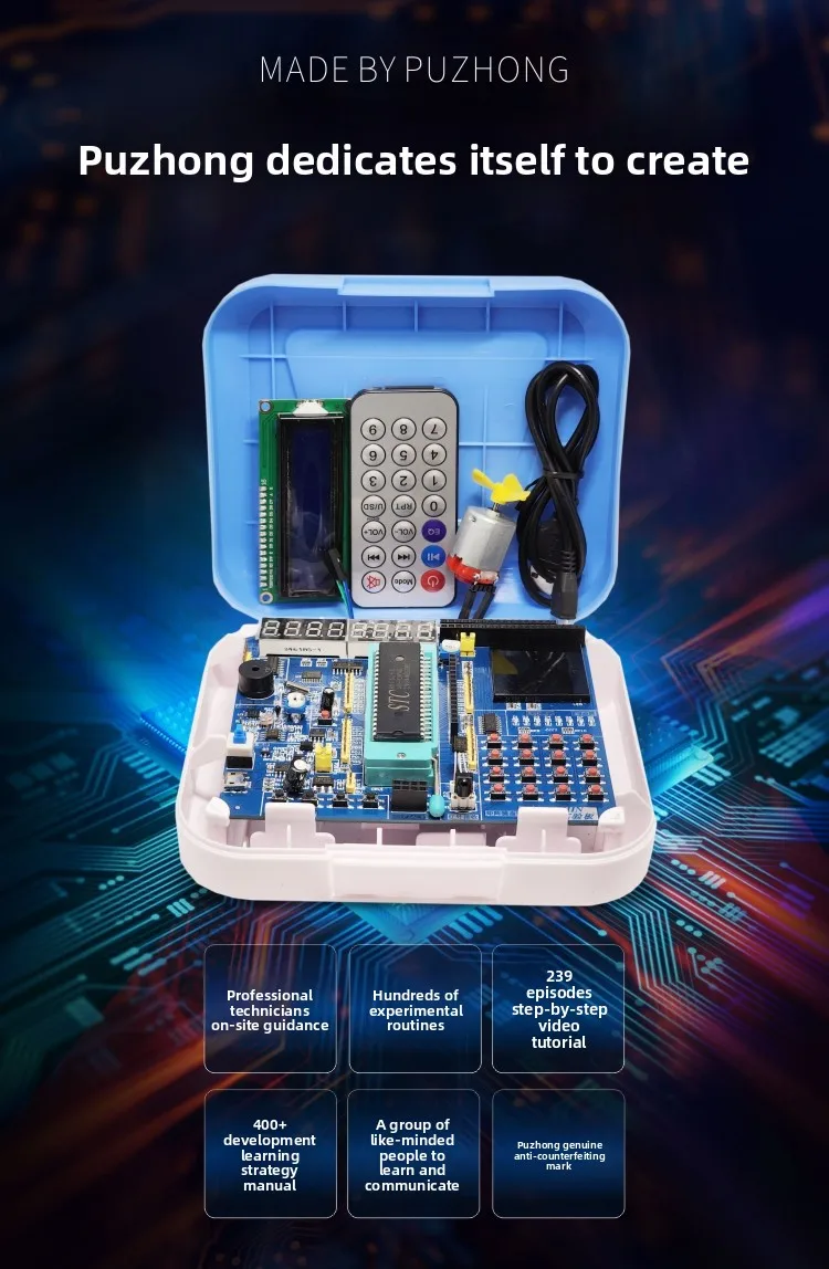 STC89C52 51 Microcontroller Development Board Kit: Ultrasonic Radar + Oscillating Fan for Students