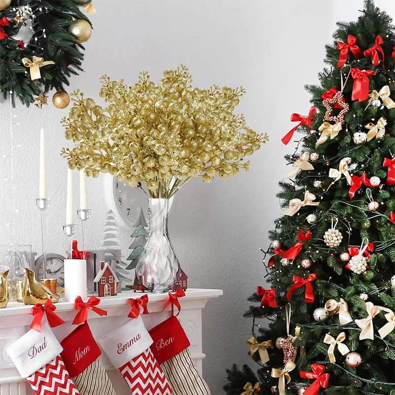 10/20 Stück Frohe Weihnachten Dekoration Glitzer Künstliche Beeren Weihnachtsbaum-Ornamente für Heimdekoration Neujahr 2026 Dekoration – Detail 5