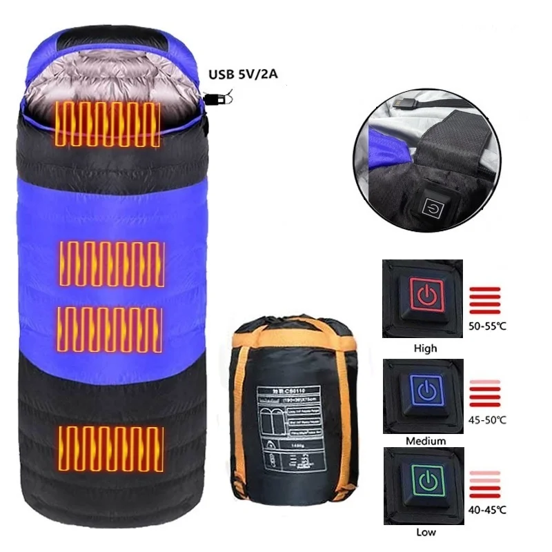 

Winter USB Heated Sleeping Bag 210*75cm Outdoor Thermal Sleeping Bag Thicken Cotton Waterproof Warm Camping Sleeping Bag