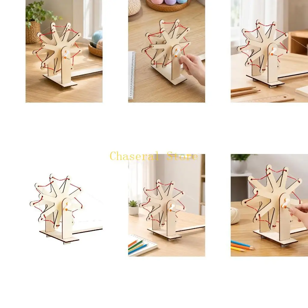E7CE Hand Crank Weaving Wheel Kits Wooden STEM Science Craft for Student Learning